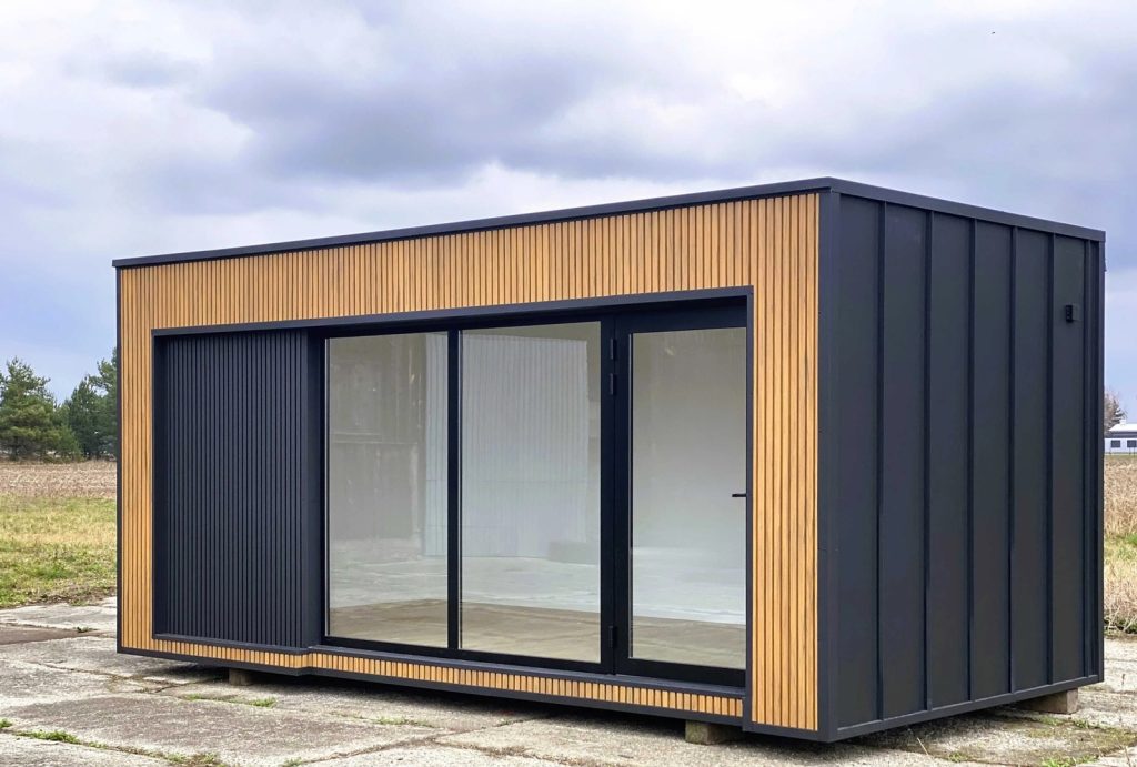 Prefabloque Module Préfabriqué 18 m² – Design Bois & Anthracite - HB Conteneurs Experts